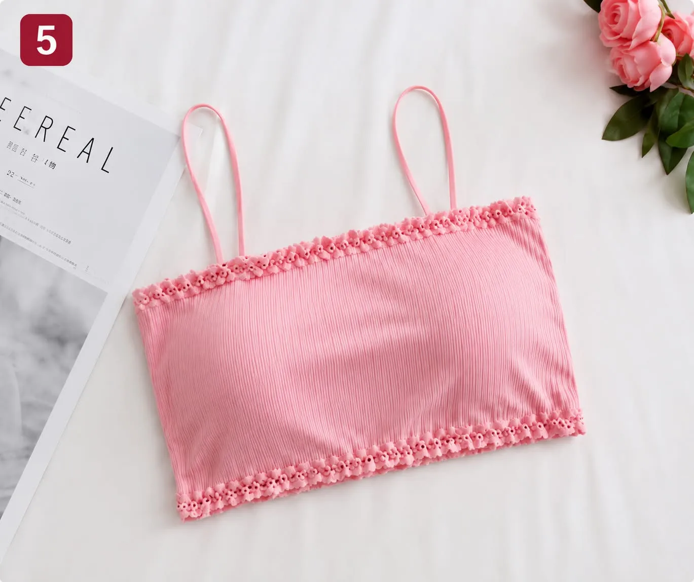 Ribbed lace bandeau bra