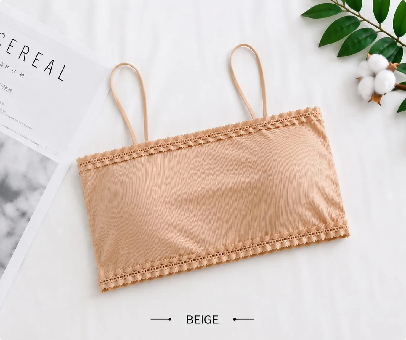 Ribbed lace bandeau bra