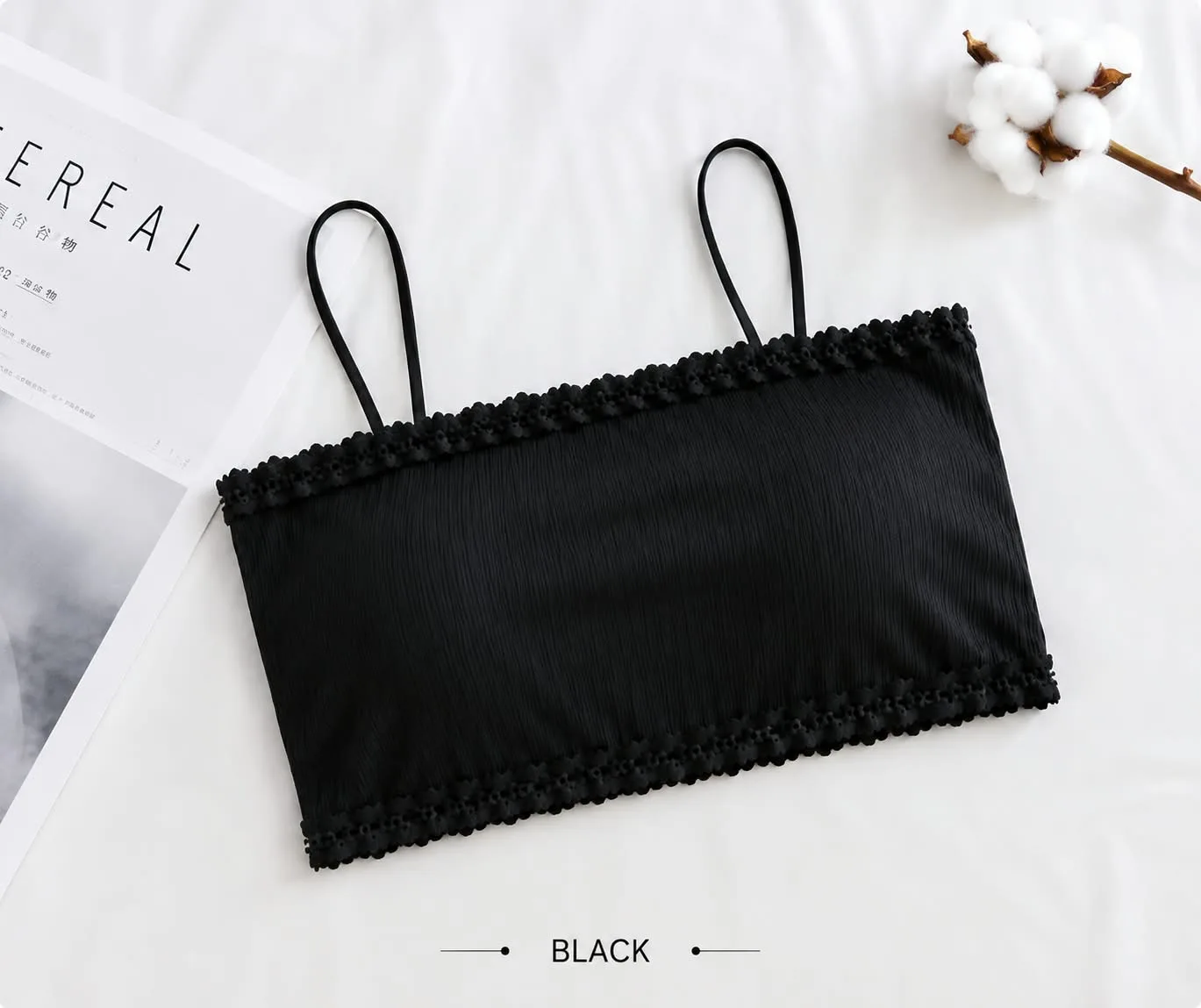 Ribbed lace bandeau bra