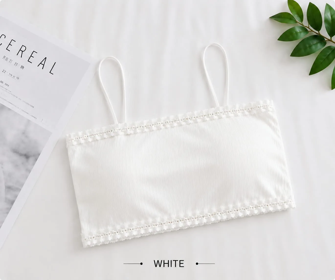 Ribbed lace bandeau bra